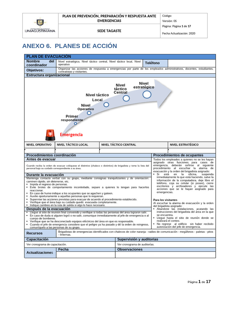 Plan de Evacuación y Emergencias 2020 | PDF | Hospital | Primeros auxilios