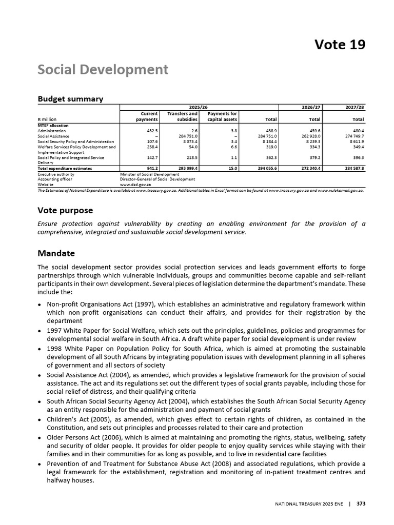 Vote 19 Social Development | PDF | Cost Of Living | Poverty Reduction