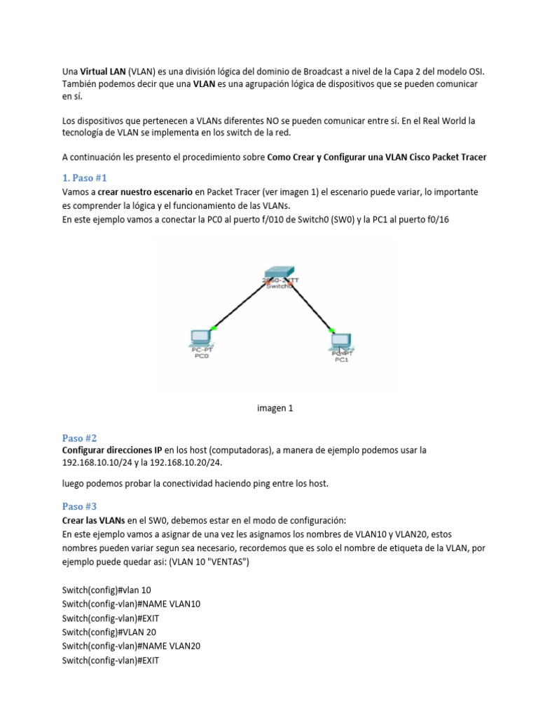 Configuración de VLAN en Cisco Packet Tracer | PDF | Red de ...