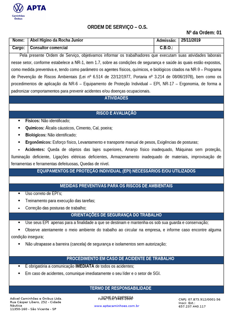 Ordem de Serviço nº 01 - Segurança do Trabalho | PDF | Segurança ...