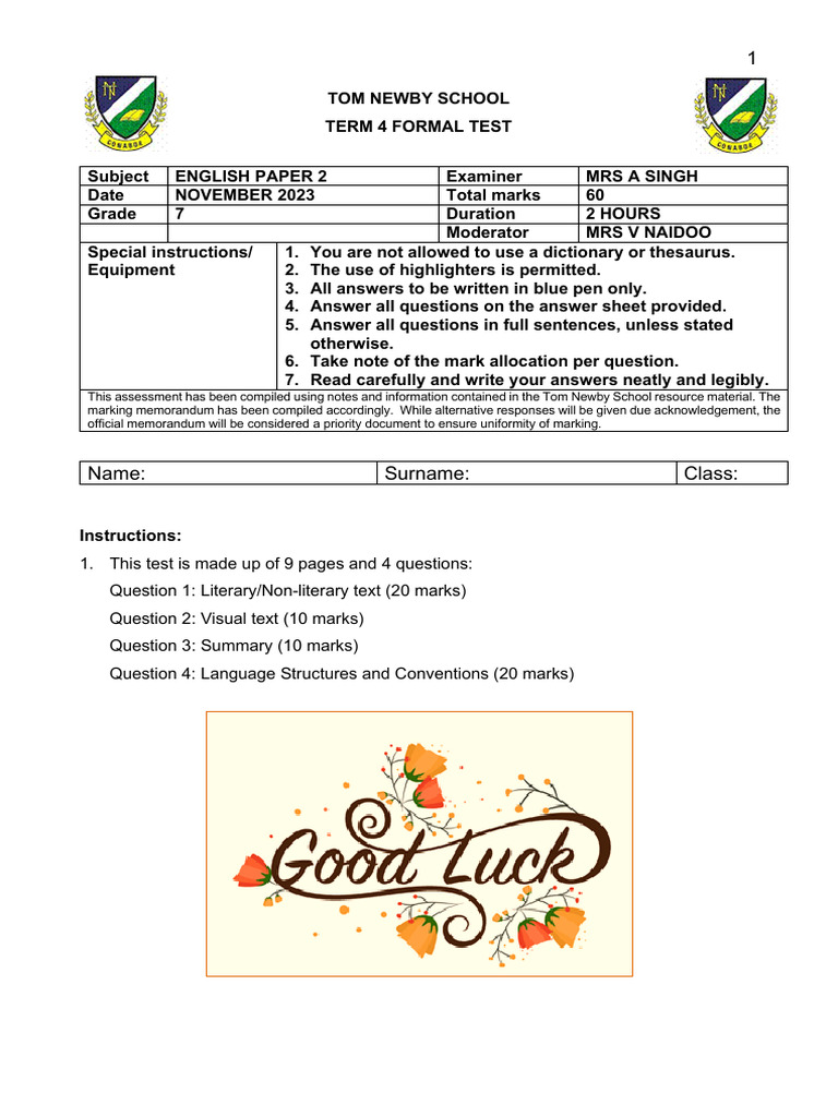 Grade 7 English Test: Nike Analysis | PDF | Nike | Linguistics