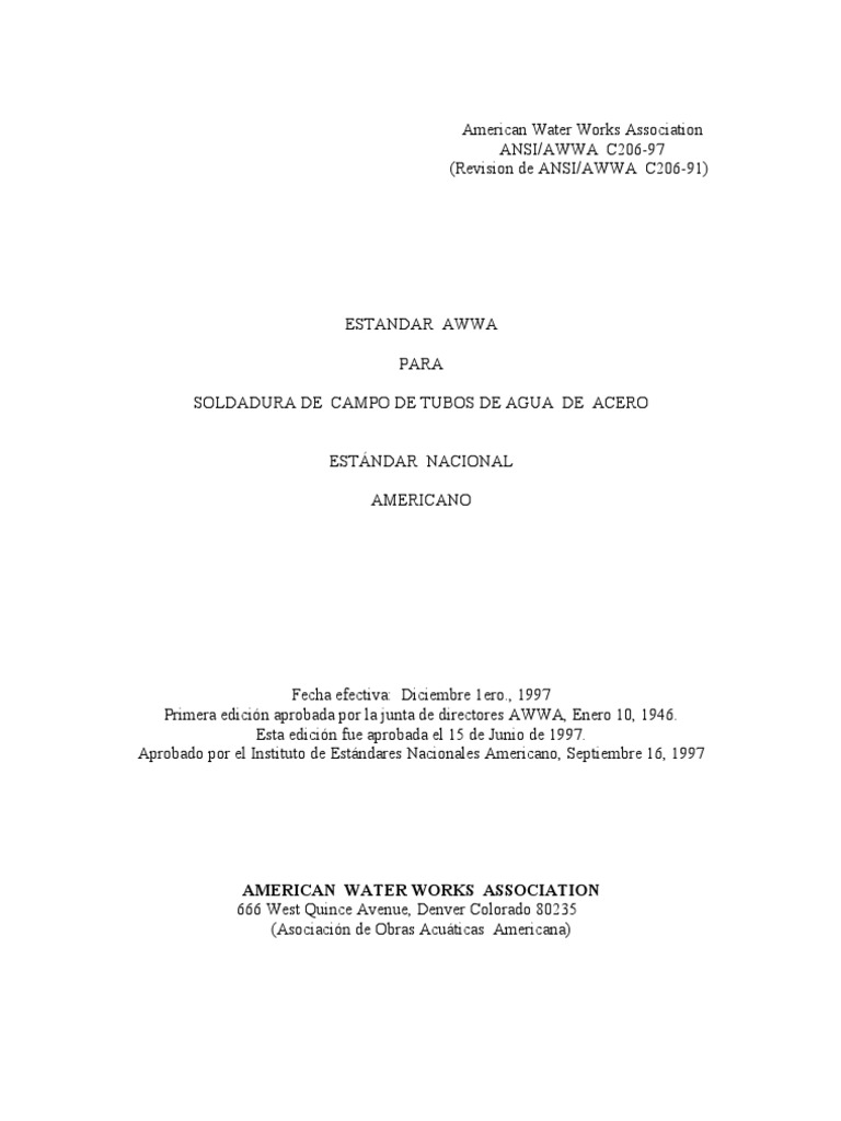 Estándar AWWA C206 para Soldadura de Tubos | PDF | Soldadura | Construcción