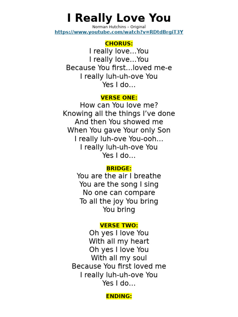 I Really Love You - Norman Hutchins Lyrics | PDF