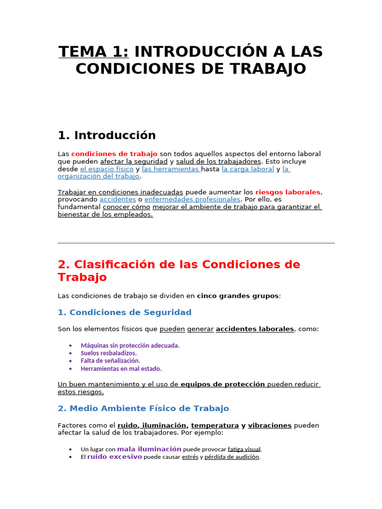 TEMA 1-Introduccion A Las Condiciones de Trabajo | PDF | Derecho ...