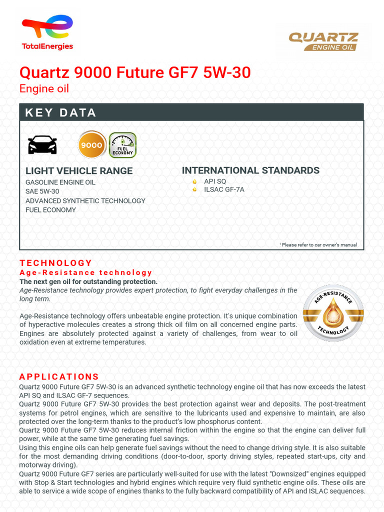 Quartz 9000 GF7 5W-30 Engine Oil Guide | PDF | Motor Oil | Mechanical ...