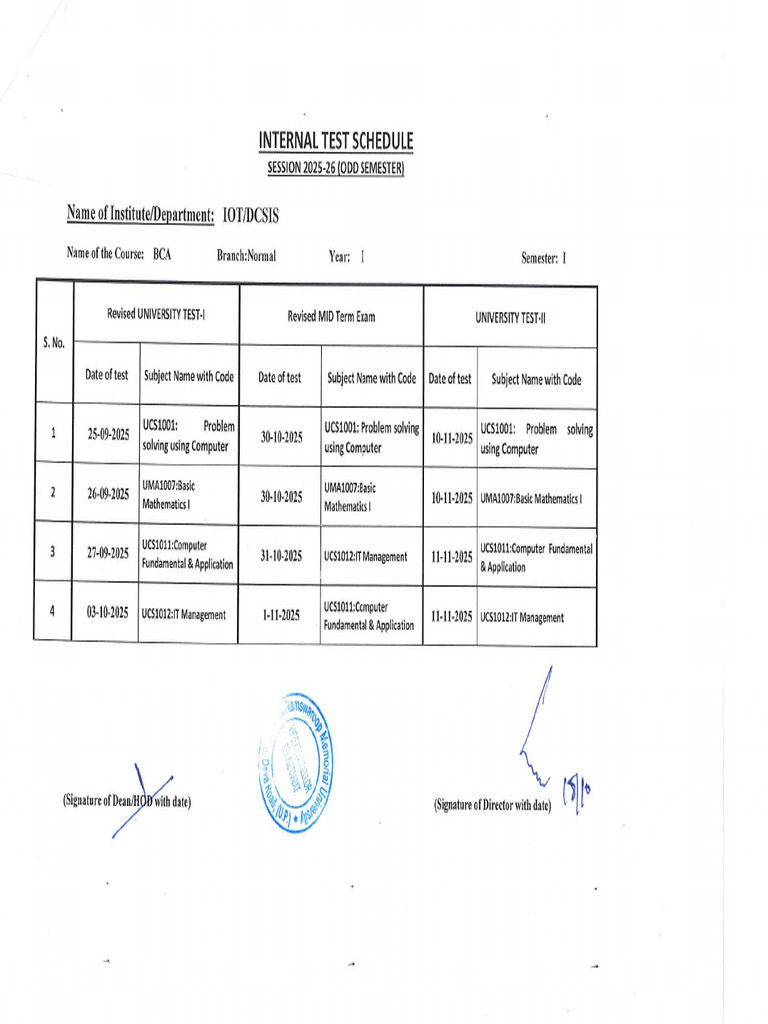 Revised Mid Term Schedule (1st Year) | PDF