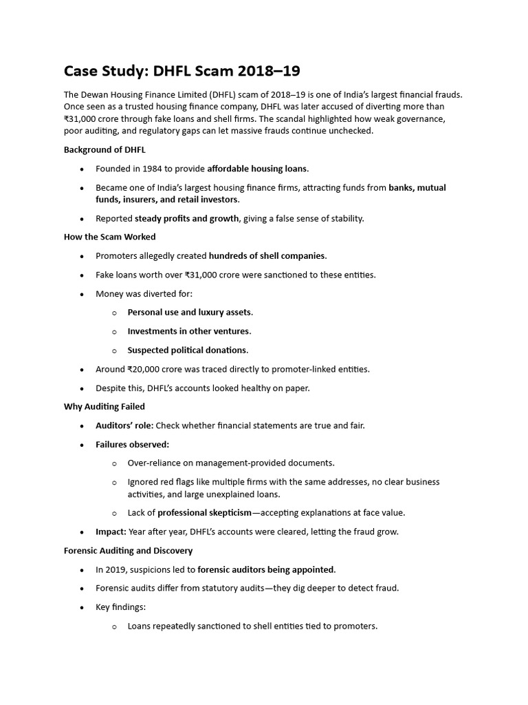 DHFL Scam: A Case Study on Fraud | PDF | Audit | Banks