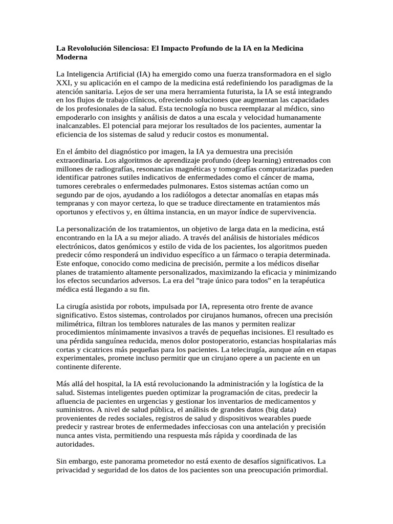 Impacto de la IA en la Medicina Moderna | PDF | Inteligencia artificial ...