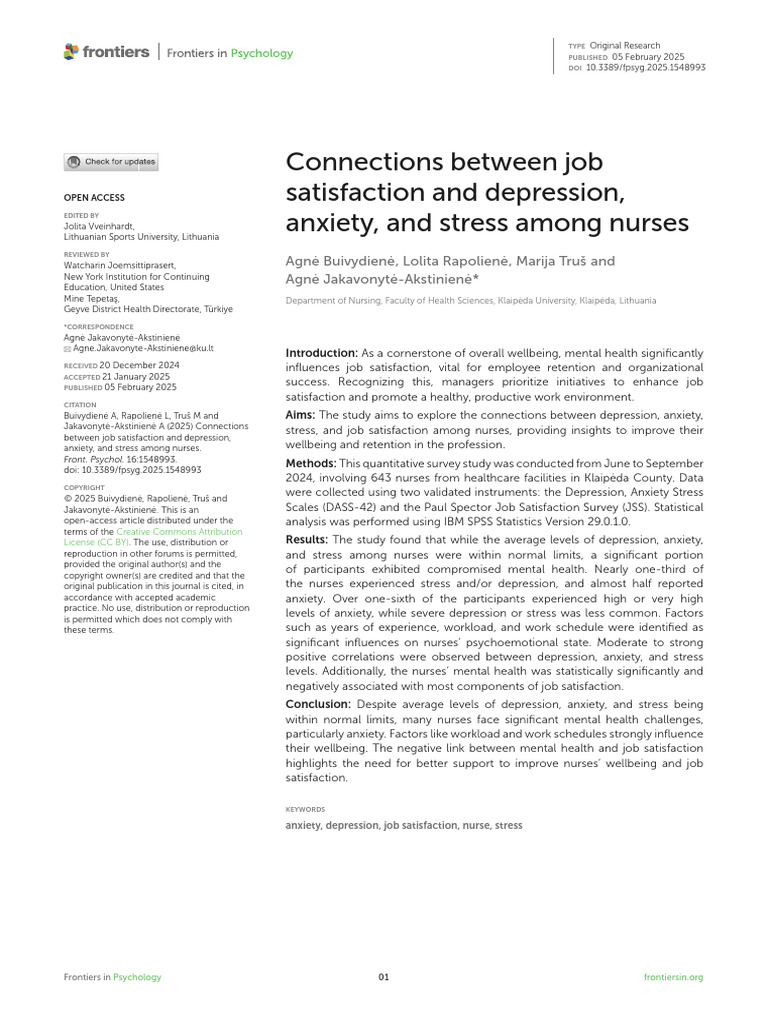 Nurse Job Satisfaction and Mental Health | PDF | Job Satisfaction ...