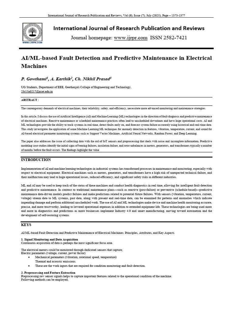 AI/ML Fault Detection in Electrical Machines | PDF | Machine Learning ...