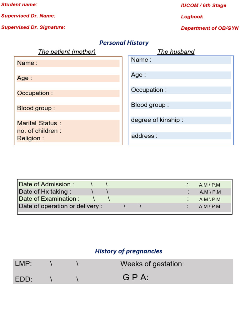 OB/GYN Patient Logbook Template | PDF