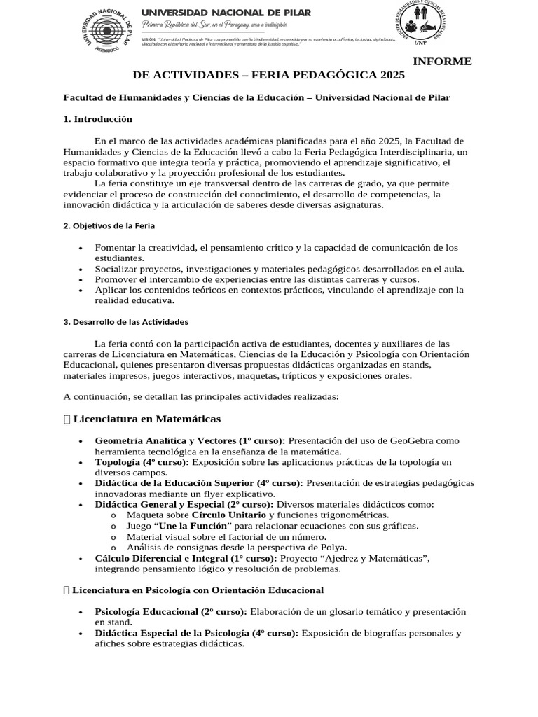 Informe Feria Pedagógica 2025 | PDF | Enseñando | Aprendizaje