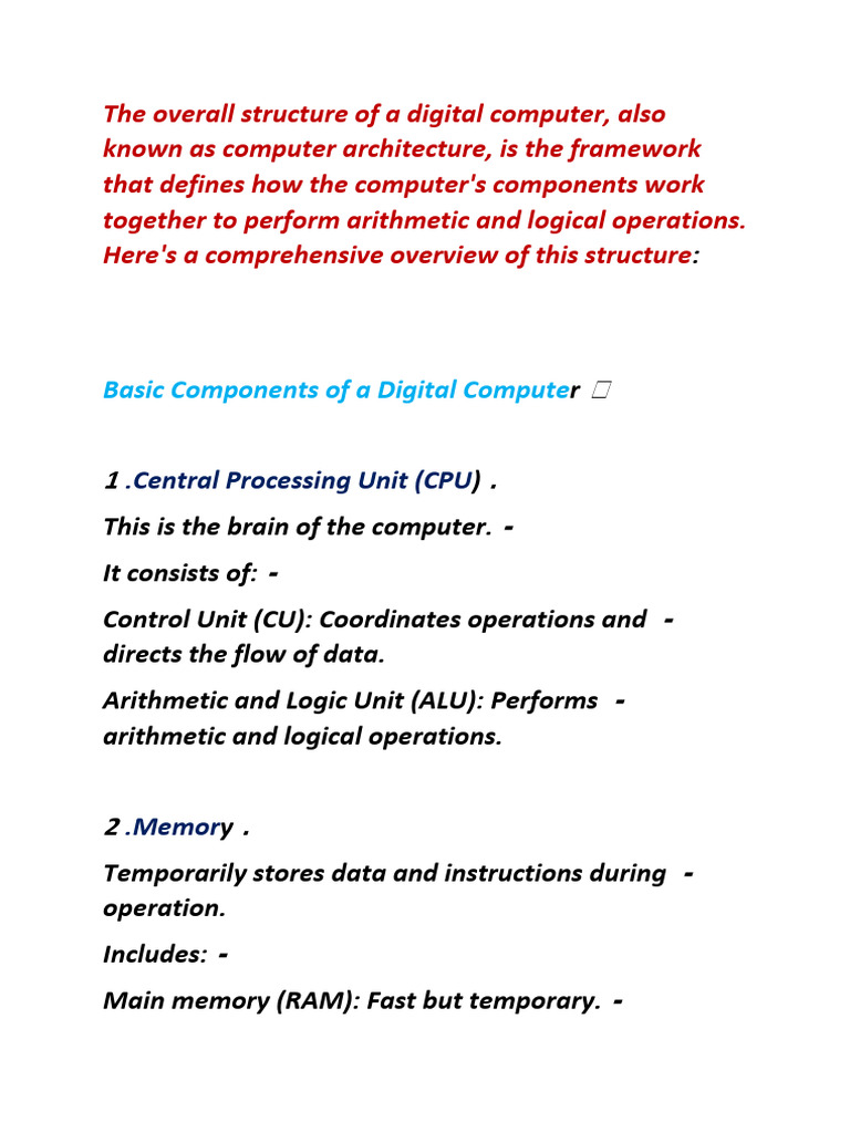 Digital Computer Architecture Overview | PDF