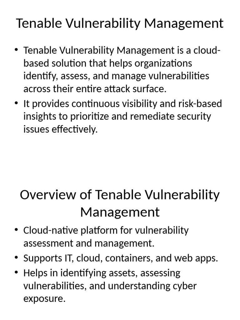 Tenable Vulnerability Management Overview | PDF
