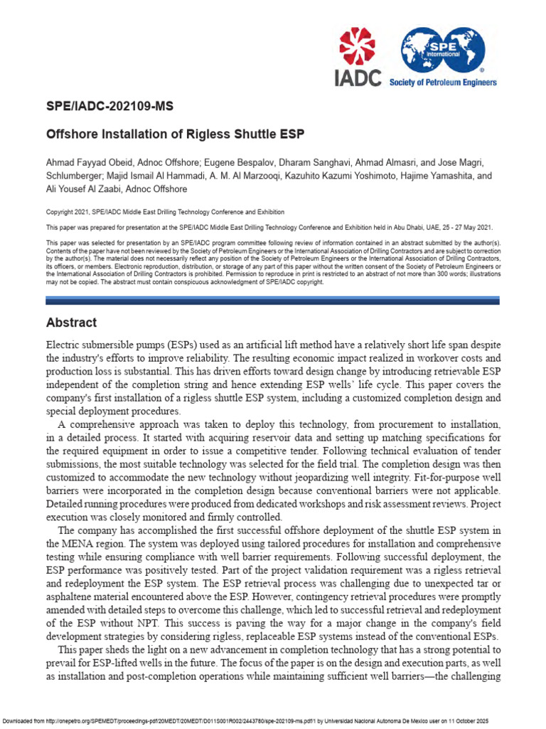 Rigless Shuttle ESP Installation Offshore | PDF