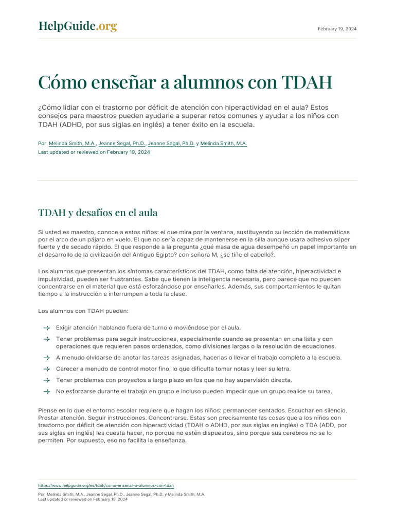 Estrategias para Enseñar a Alumnos con TDAH | PDF | Desorden ...