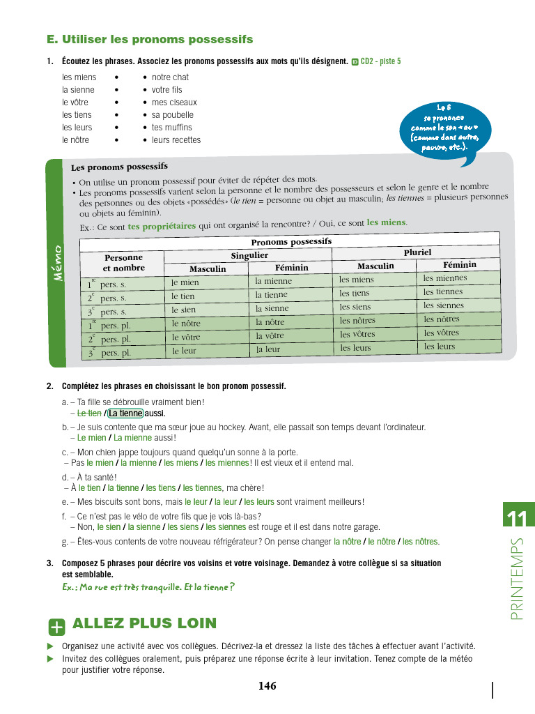 Pronoms possessifs en français | PDF | Pronom | Genre grammatical