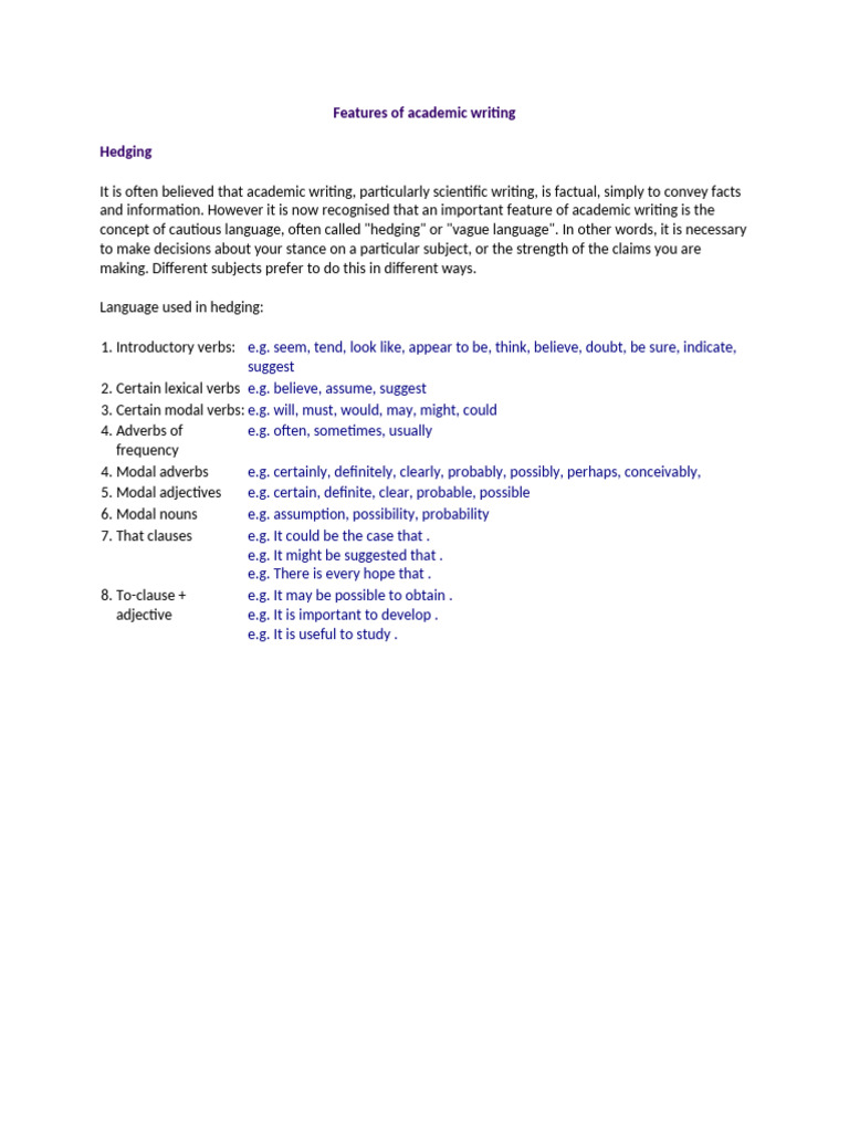 Hedging Grammar Guidelines | PDF