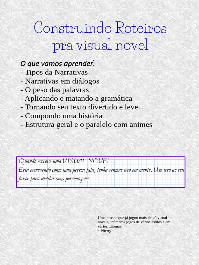Roteiros para Visual Novels: Guia Prático | PDF | Narrativa | Animes