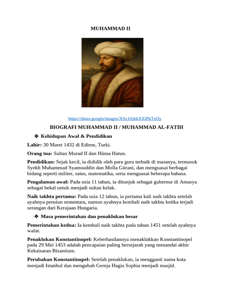Umur Muhammad II Saat Meninggal: 49 Tahun | PDF