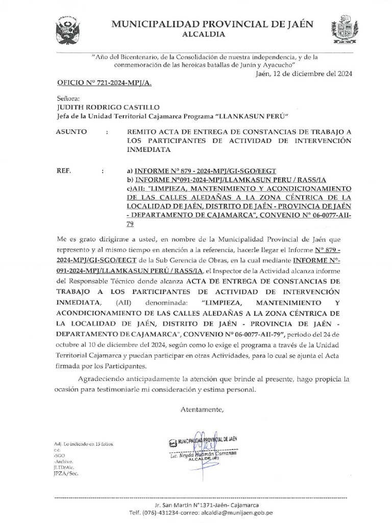 06-0077-Aii-79 - Jaen - Informe Entrega de Constancias | PDF
