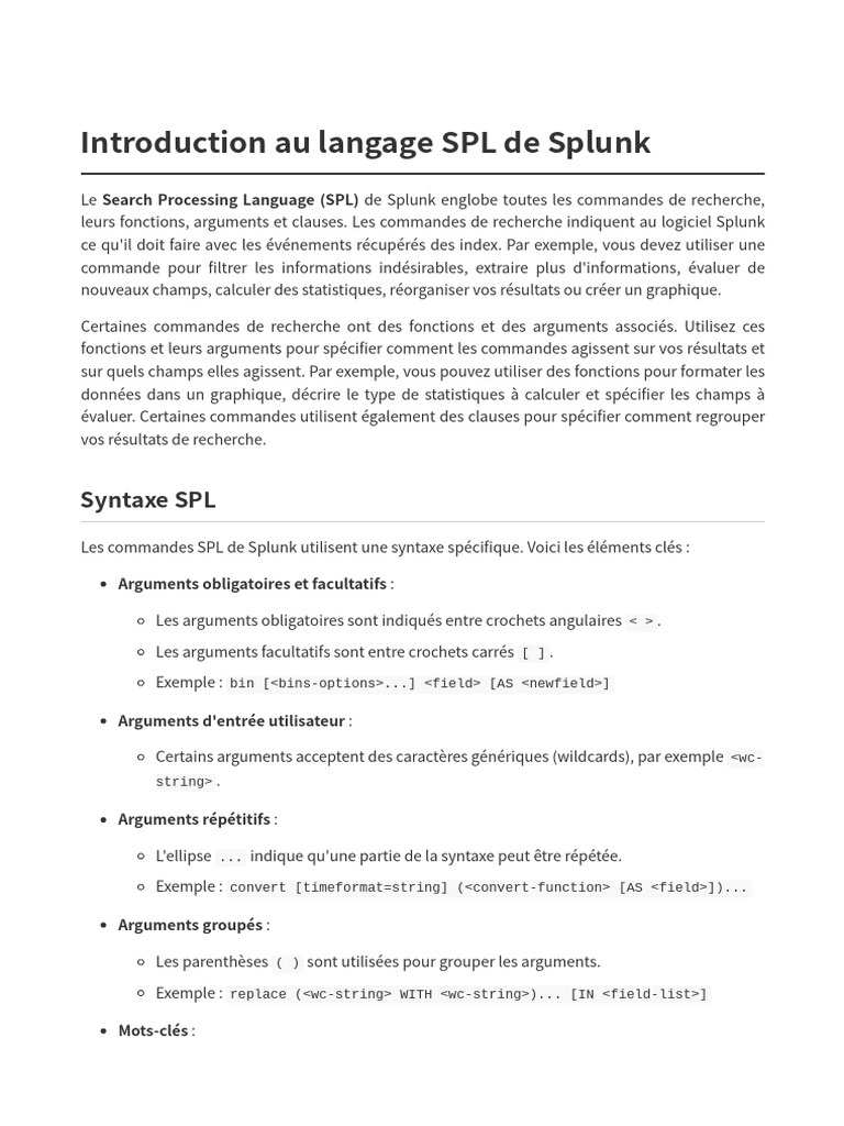 Introduction au langage SPL de Splunk | PDF | Workflow | Statistiques