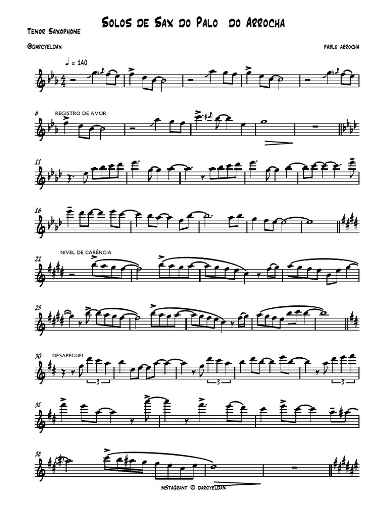 Tenor Saxophone Solos for Arrocha | PDF | Saxophone | American Styles ...