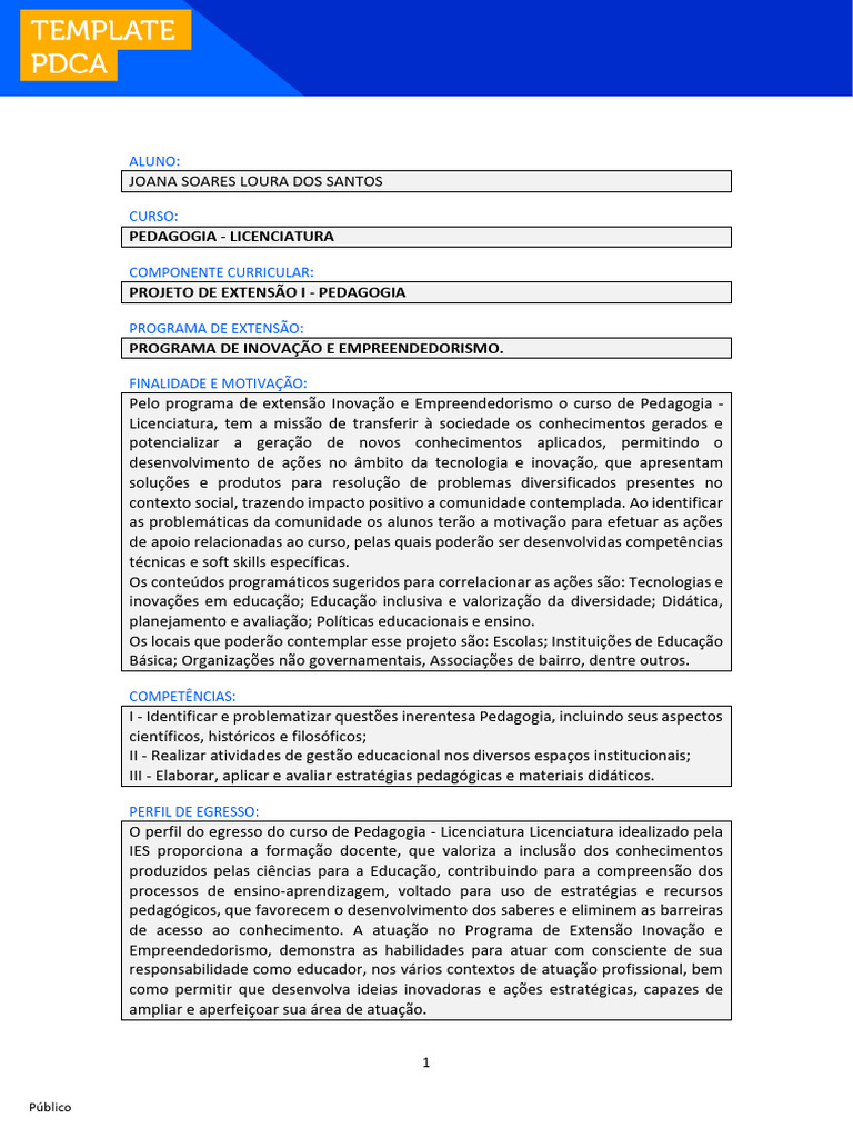 Template Pcda | PDF | Pedagogia | Inclusão (Educação)