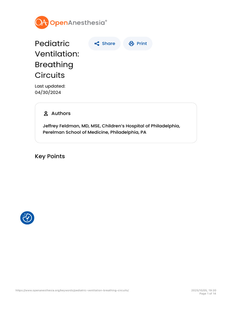 Pediatric Ventilator Circuit Overview | PDF | Anesthesia | Breathing