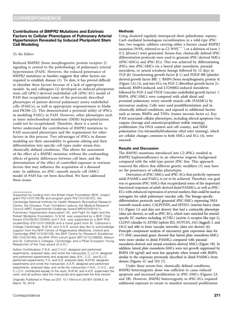 Correspondence: Bmpr2 | PDF | Cell Potency | Cellular Differentiation