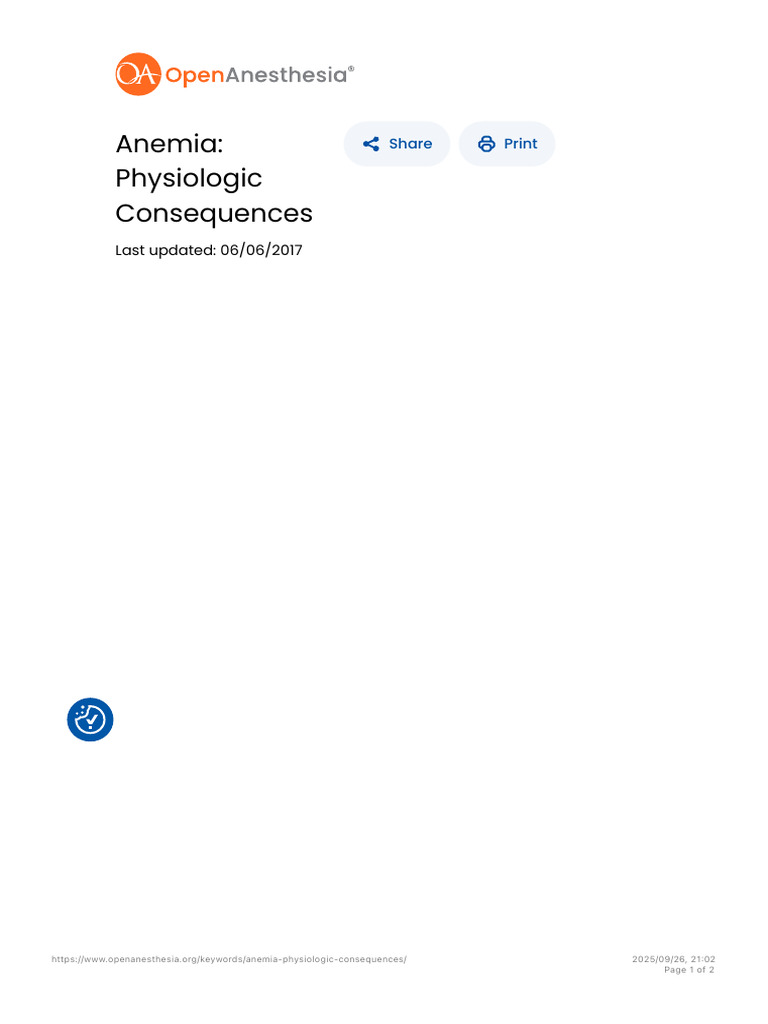 Anemia - Physiologic Consequences - OpenAnesthesia | PDF