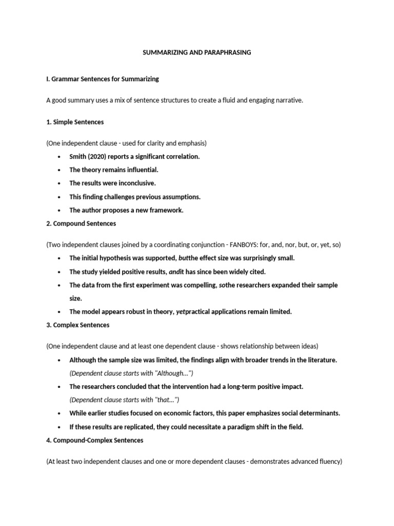 Effective Summarizing and Paraphrasing Techniques | PDF | Syntax | Grammar