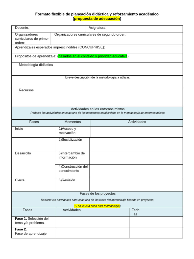 Planeación Didáctica Flexible y Evaluación | PDF | Plan de estudios ...