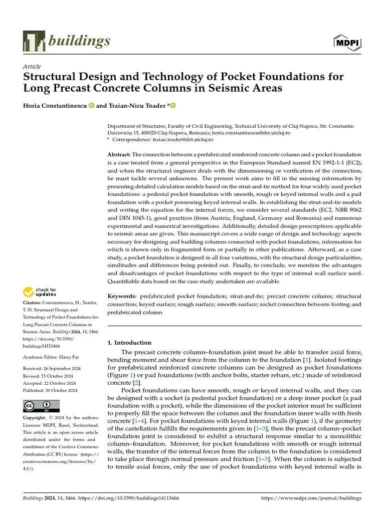 Pocket Foundations for Precast Columns | PDF | Concrete | Reinforced ...