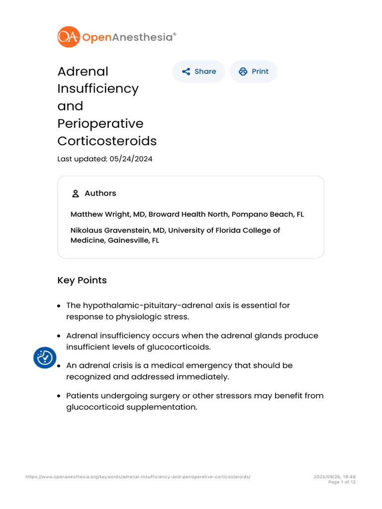 Adrenal Insufficiency and Perioperative Corticosteroids ...