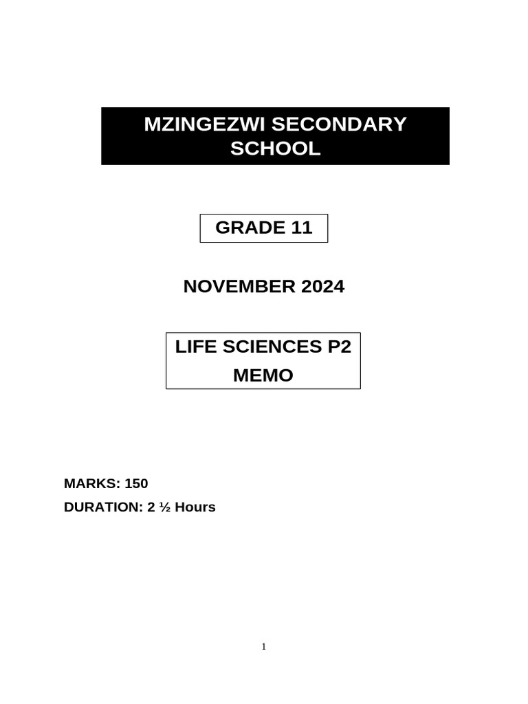 Grade 11 Life Sciences November Memo | PDF | Plant Stem | Pest (Organism)