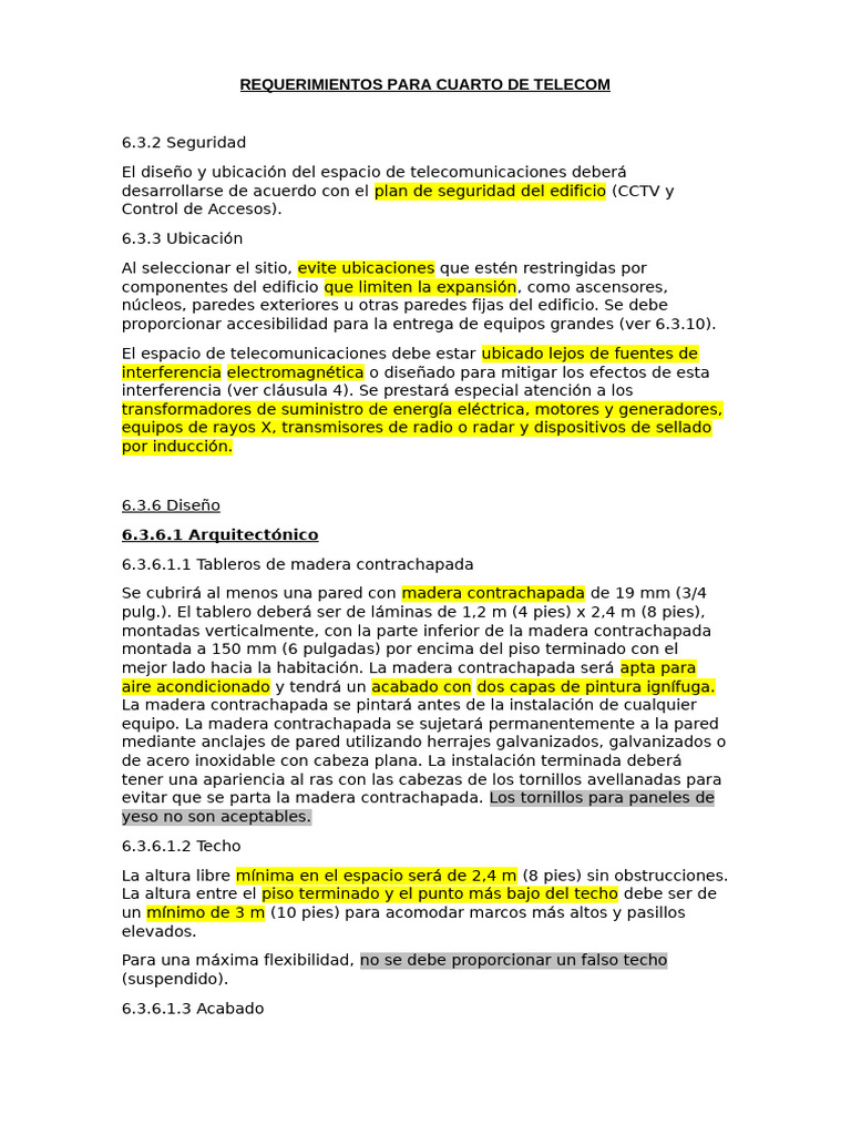 Requisitos de Diseño para Cuarto de Telecom | PDF | Techo | edificio