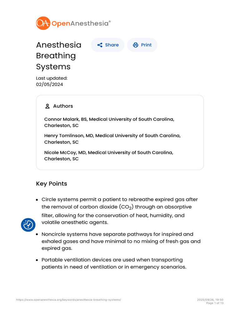 Anesthesia Breathing Systems Overview | PDF | Breathing | Anesthesia