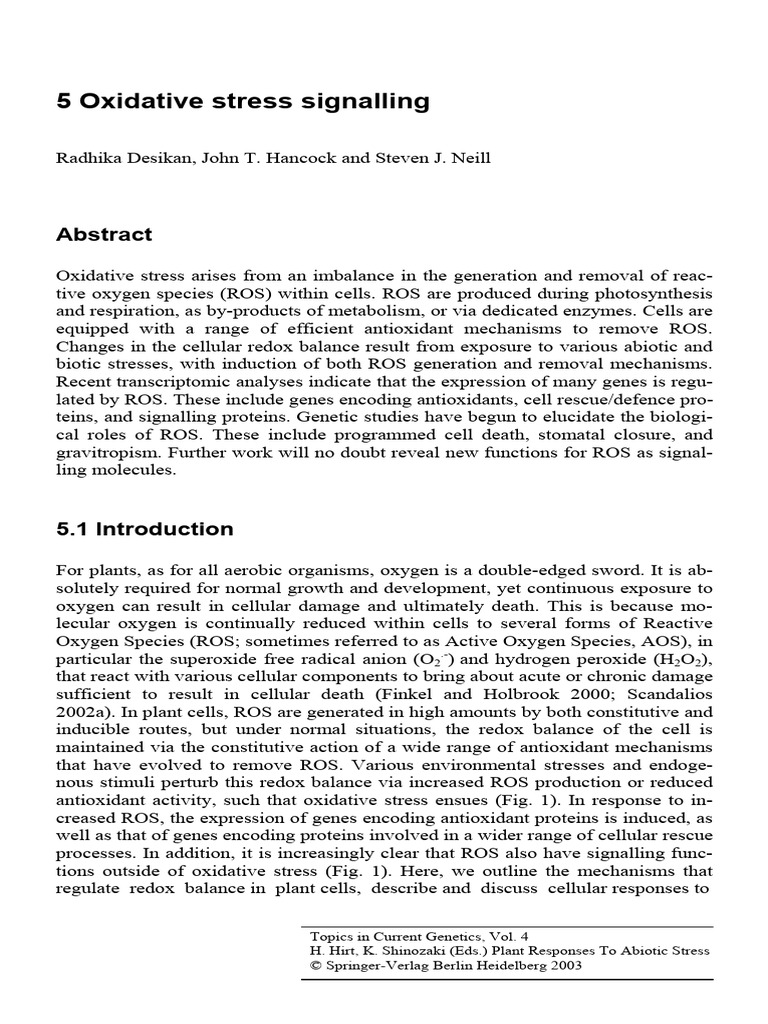 Oxidative Stress Signaling in Plants | PDF | Reactive Oxygen Species ...