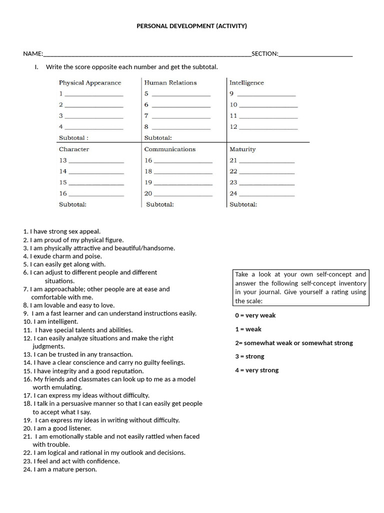 Self-Concept Inventory Assessment | PDF