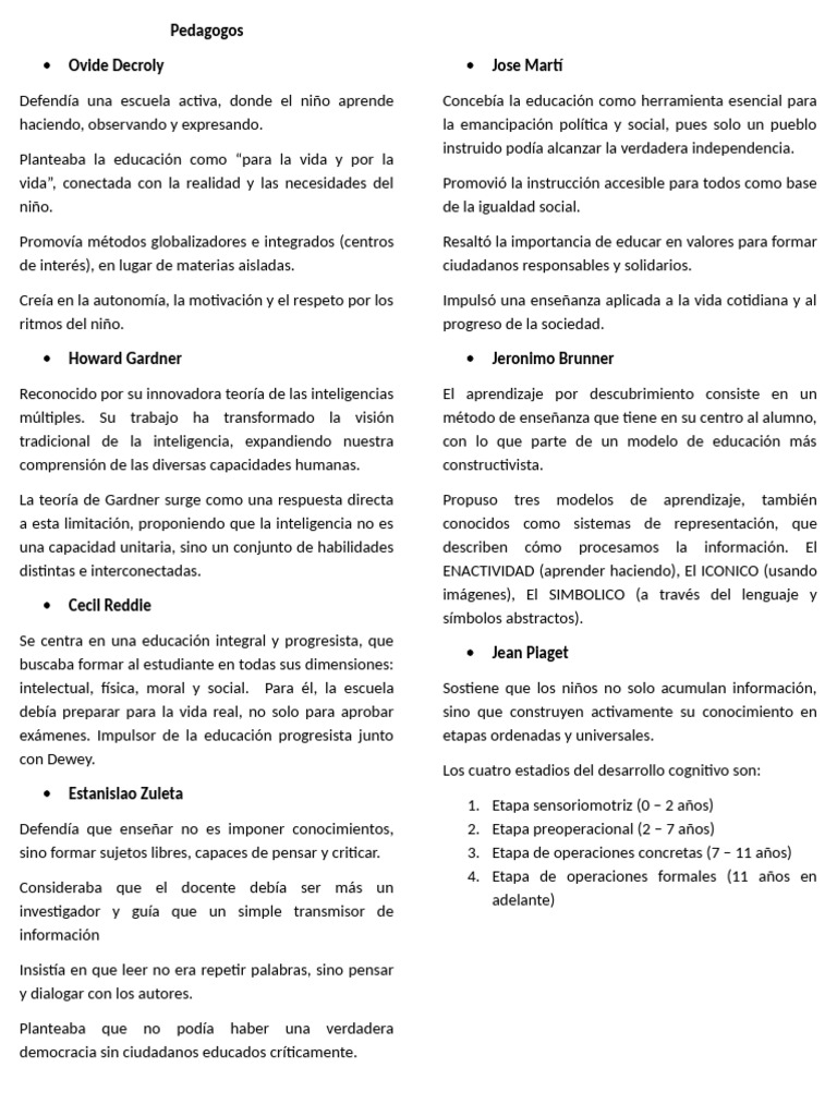 Principales pedagogos y sus enfoques educativos | PDF | Aprendizaje ...