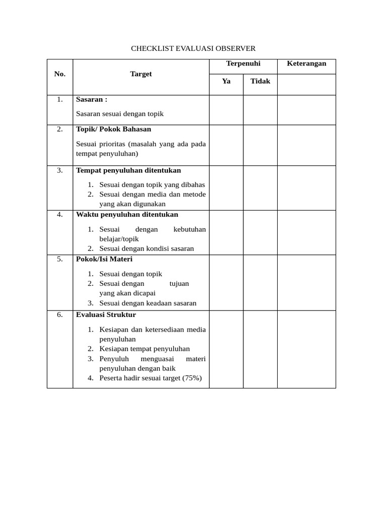 Checklist Evaluasi Observer | PDF