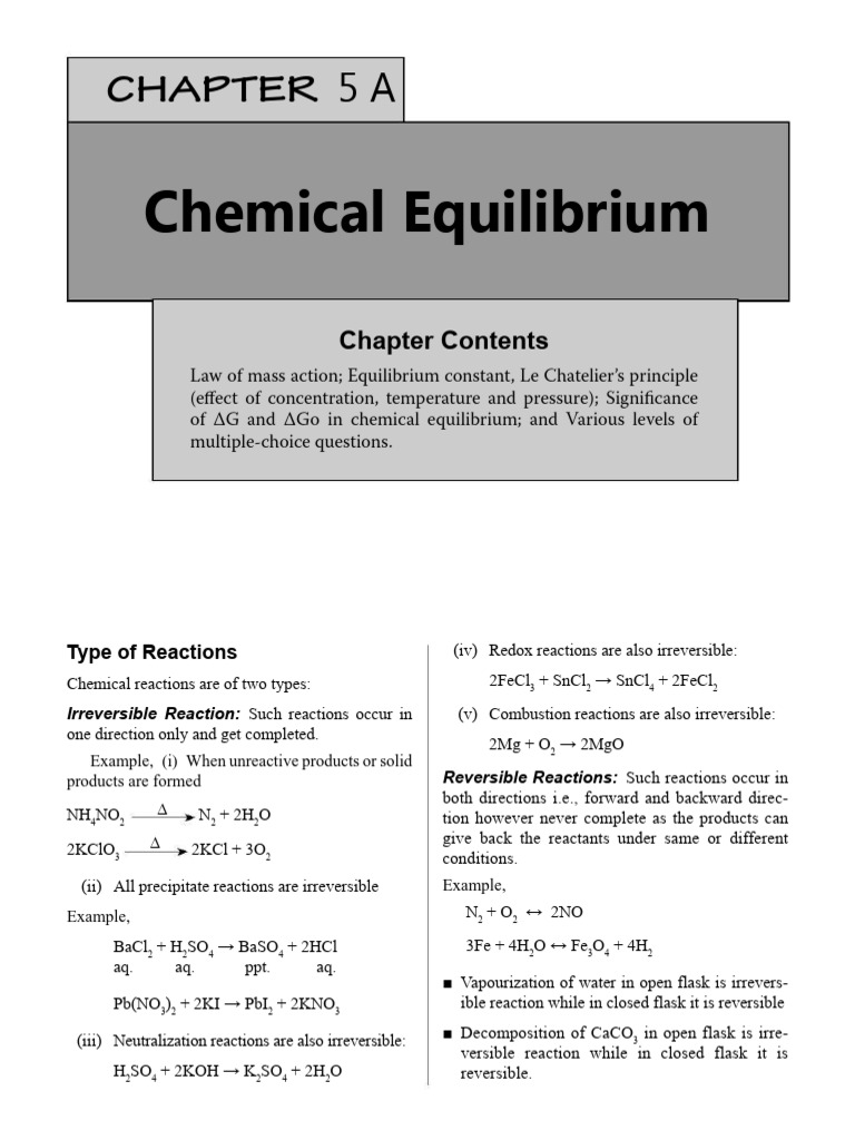 Equilibrium Class 11 Notes | PDF | Chemical Equilibrium | Chemical ...
