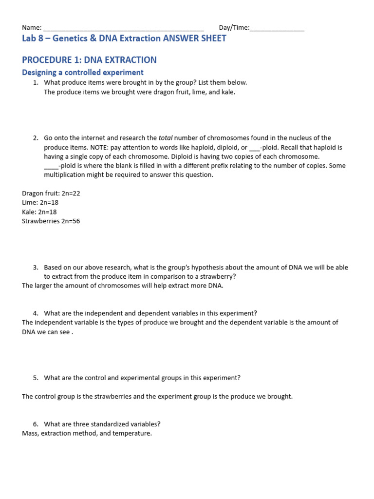 Genetics Lab: DNA Extraction & Traits | PDF | Dominance (Genetics ...