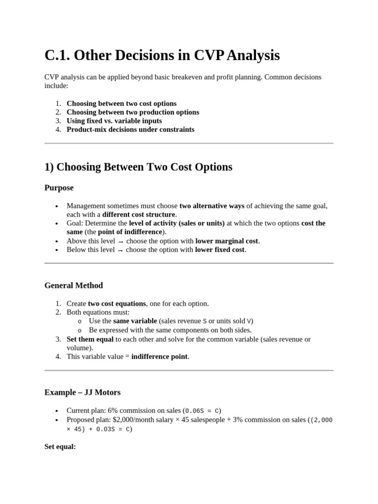 CVP Analysis: Cost and Production Decisions | PDF | Marginal Cost ...