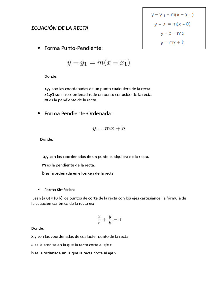 Ecuaciones de la Recta: Formas y Fórmulas | PDF
