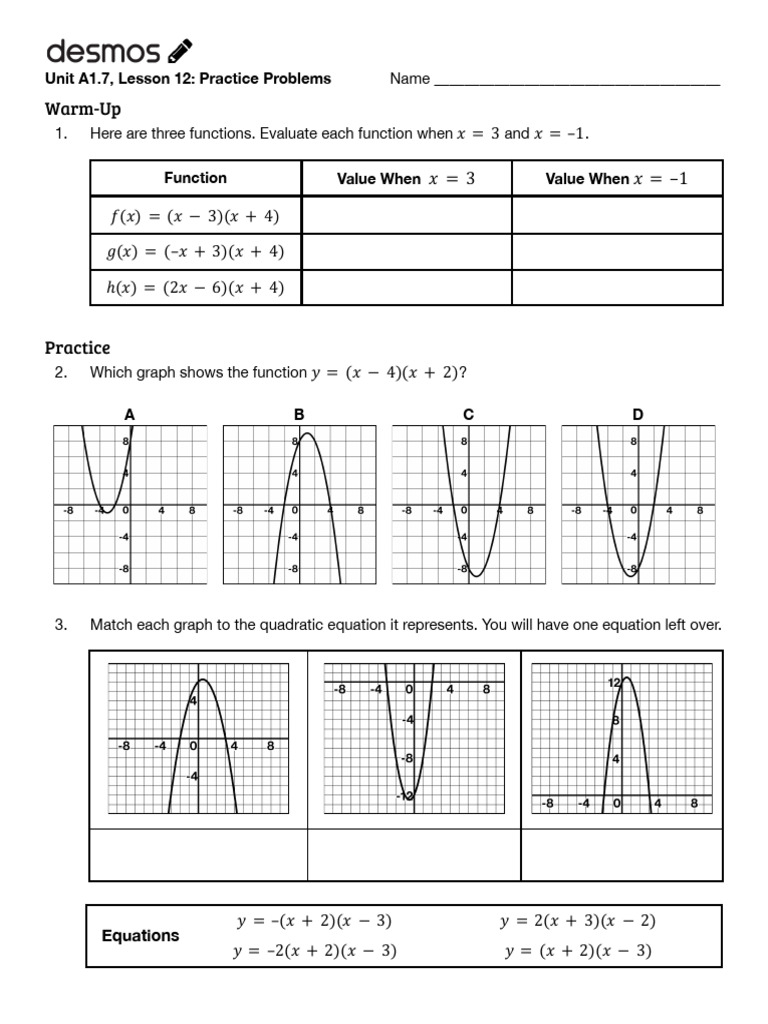 Quadratic Functions Practice Problems | PDF | Quadratic Equation ...