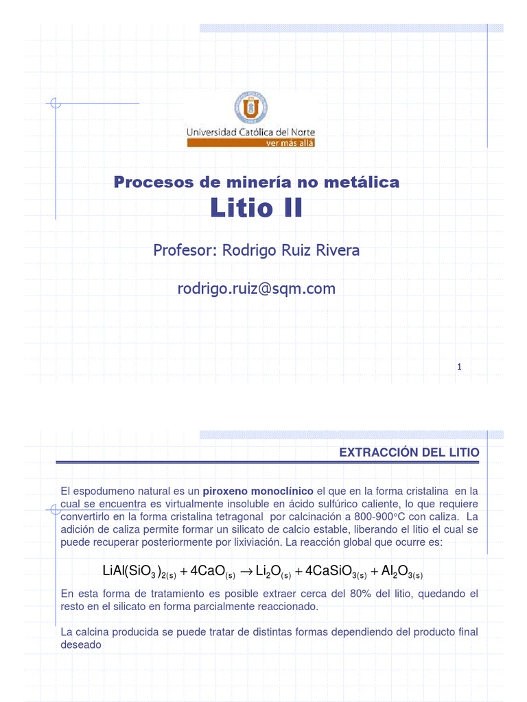 Extracción de Litio: Procesos y Métodos | PDF | Litio | Cloro