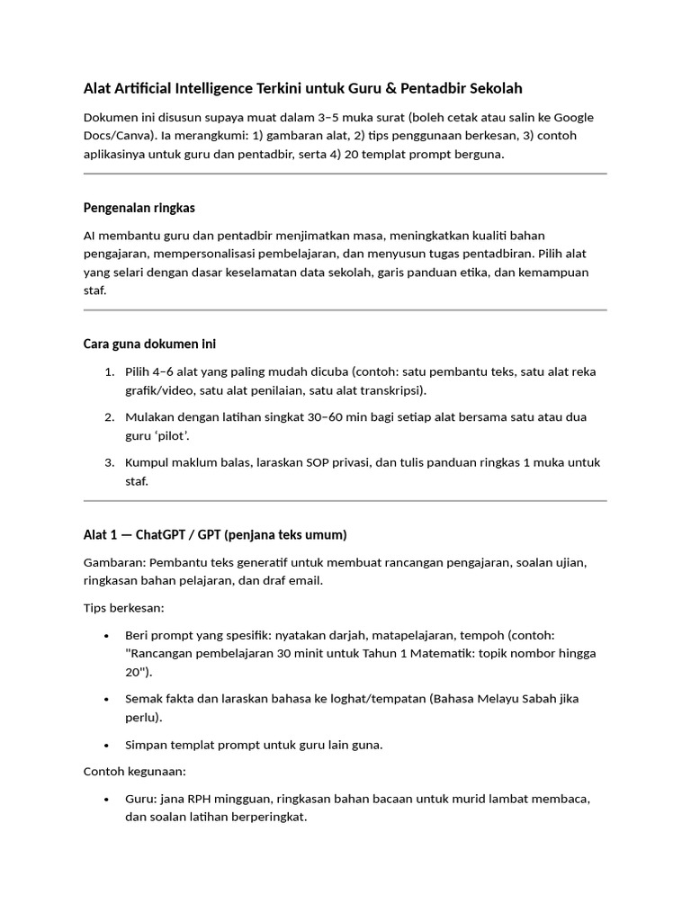 Alat Artificial Intelligence Terkini Untuk Guru | PDF