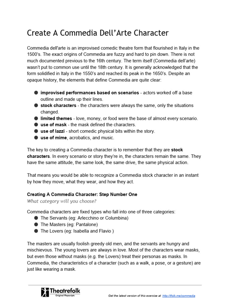 Theatrefolk - Create A Commedia Dell'Arte Character | PDF | Commedia ...